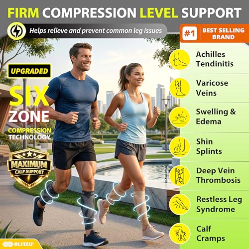 BLITZU Calf Compression Sleeves, Footless Compression Socks for Men & Women - color: Black, size: Large/X-Large
