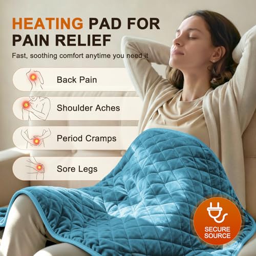 Electric Heating Pad for Back Neck & Shoulders, 35"x20" King Size, Velvet - color: Blue