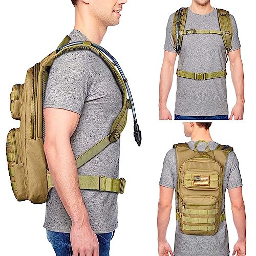 NOOLA Hydration Backpack with 3L Water Bladder, Tactical Pack for Hiking - color: Tan