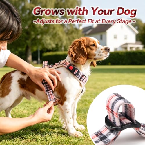 PoyPet Plaid Dog Harness Small, No Pull Vest with Front Clip & Neck Buckle - color: Checkered Beige, size: S