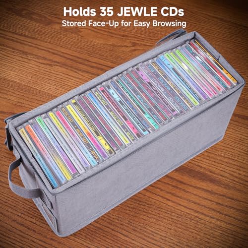 Stackable CD Holder & Storage Case - CD Storage Box Organizer with Lid & Handle - Dustproof CD/DVD Container with Clear PVC Top - 4Pack (Gray) - size: CD-4Pack