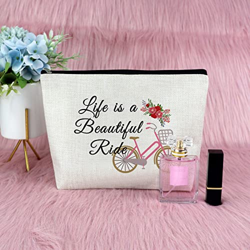 Bike Lovers Gift for Women Friend Makeup Bag Cycling Gift for Girl Daughter Cosmetic Bag Bicycle Presents for Bike Lover Rider Riding Presents for New Driver Birthday Christmas Travel Cosmetic Pouch
