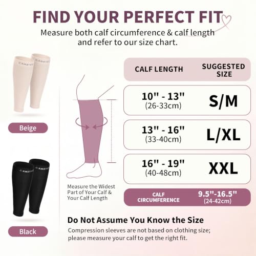 CAMBIVO Calf Compression Sleeves for Women Men, 12-18mmHg, Beige - color: Beige, size: Large