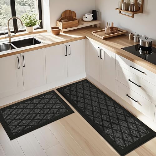 COSY HOMEER Kitchen Rugs, 2 PCS Kitchen Mats Non Slip Washable,Black - color: Black, size: 24"x36" + 24"x60"