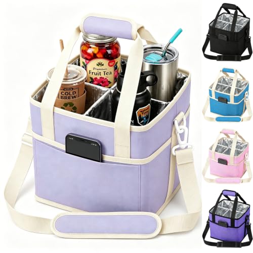 Drink Carrier Bag, Family Size 4 Compartment Drink Bag Light Purple - color: Lavender