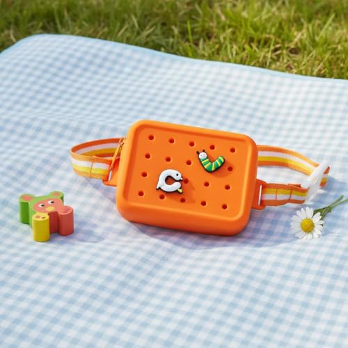 Silicone Fanny Pack, Waterproof Mini Waist Bag with Adjustable Strap, Charm Hole Compatible for Beach Festival Gym Walk, Food Grade BPA-Free (Orange) - color: Orange