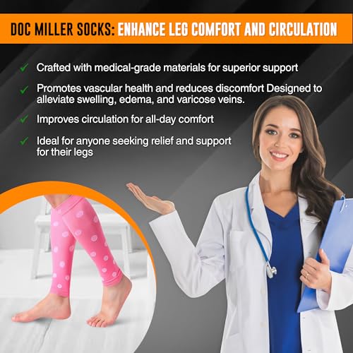 Doc Miller Calf Compression Sleeves 20-30 mmHg for Women & Men, 1 Pair - color: Pink/White, size: XX-Large