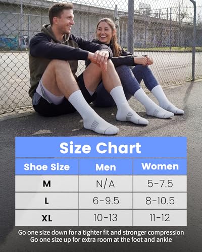 3 Pairs Running Compression Socks for Men & Women Crew Socks with Cushion - color: White (3 Pairs), size: X-Large