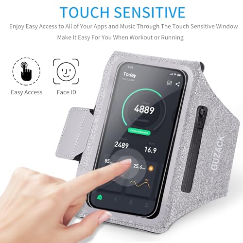 GUZACK Running Armband with Key Pockets & Card Slot, Up to 6.9", Medium - color: Gray, size: M