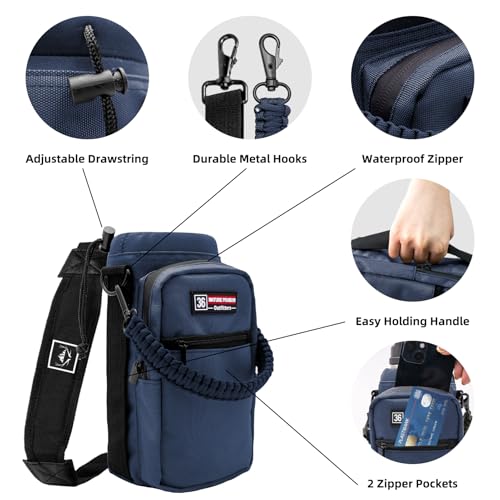 NATURE PIONEOR 26-128 oz Insulated Water Bottle Carrier Holder with Strap - color: Navy, size: 32-36oz