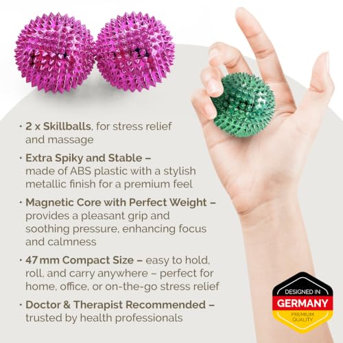 2X Spiky DBT Skill Balls | Magnetic Stress Relief Balls | Spiky Massage Balls for Relaxation, Tension Release, Focus & Mobility (Pink, 2 Inch) - color: Pink, size: 2 inches