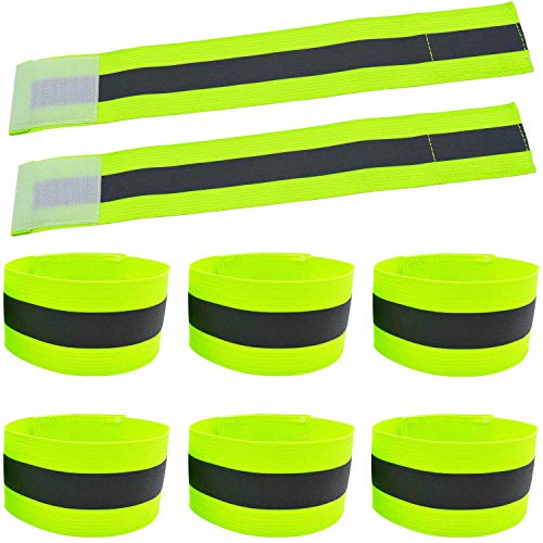 High Visibility Reflective Night Running Walking Elastic Strap Wristbands Ankle Bands Armbands Safety for Cycling Walking Running Camping Sports-Fits Women, Men & Kids - color: 4 Pairs / 8 Bands