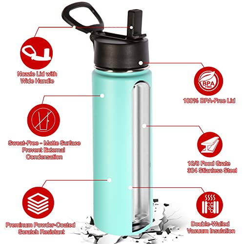 Volhoply 24oz Insulated Water Bottle with Straw Lid, Mint, 1-Pack - color: Mint