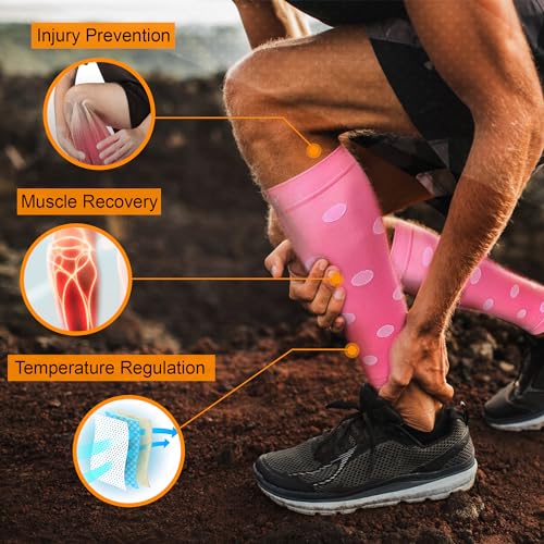 Doc Miller Calf Compression Sleeves 20-30 mmHg for Women & Men, 1 Pair - color: Pink/White, size: Small