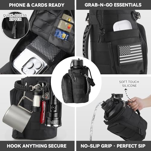 KXIAOCHEN Insulated Water Bottle with Strap, 48-Hour Cold, 2 Lids - color: Black-B, size: 64 Ounces