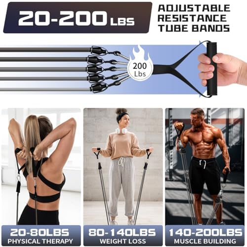 WHATAFIT Resistance Bands with Handles, 150 lb Exercise Bands Set - color: Gray 200LB