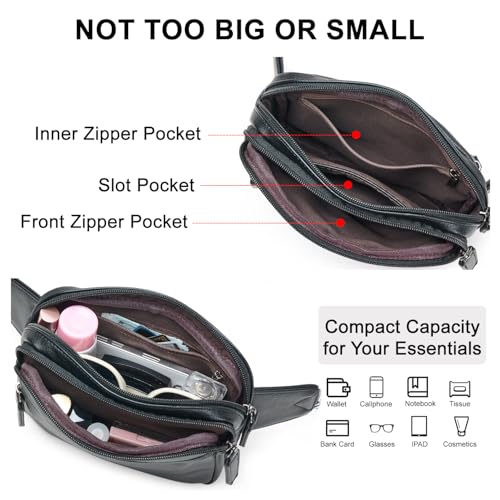 LATMAP 3L Fanny Packs for Women Cross Body Bag Vegan Leather Belt Bag Black - color: Black
