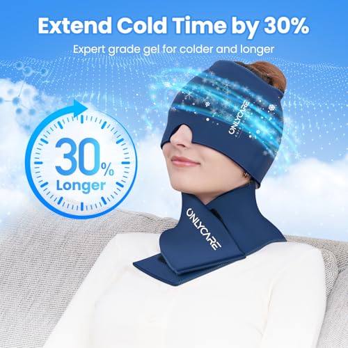 ONLYCARE Migraine Relief Cap & Neck Ice Pack Wrap Gel Set, Headache Relief - color: Blue