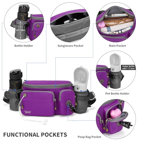 TUDEQU 4-in-1 Hands Free Dog Leash with Large Fanny Pack for Large Dogs - color: PURPLE
