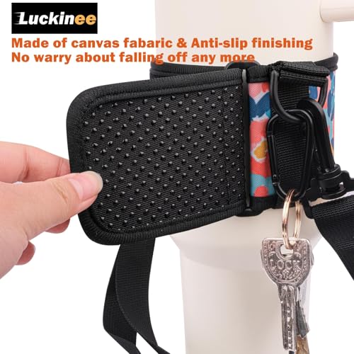 LUCKINEE Tumbler Holder with Strap Stanley Cup Holder Water Bottle Strap - color: Leaf print