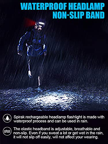 LED Headlamp, USB Rechargeable Hard Hat Light, 230° Broadbeam Headlight - color: Black-White 2PC