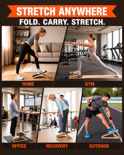 Frylr Slant Board for Exercise, Calf Stretch Board, Foot Stretcher, Portable Foldable Wooden Wedge with 500 lb Capacity, Non-Slip Design, Carry Handle for Home, Gym and Office, Natural Wood - style: Slant Board