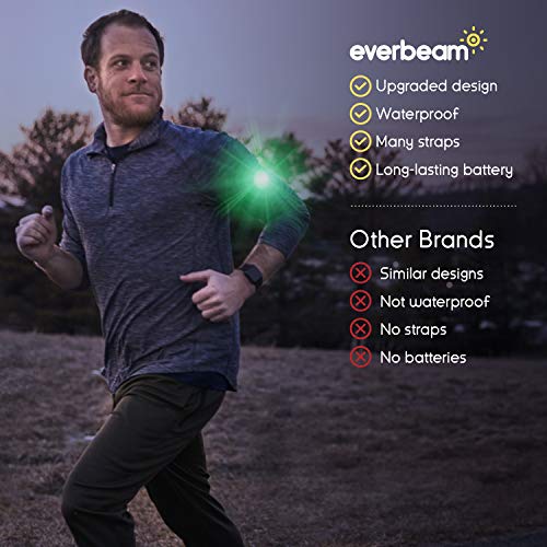 Everbeam E100 LED Safety Lights for Walking at Night - Waterproof Bike LED Light Excellent for Runners, Cycling, Dog Walking, Kayaking-Bright Clip On LED Light, Many Straps for Wearing - 2 Pack, Green