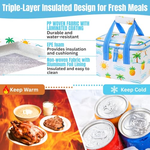 VENO 2 Pack Insulated Lunch Bags, 12 Can, Water-Resistant, Tropical Island - color: Tropical Island, size: 10.63"W x 8"H x 6.7"D - 2 Pack