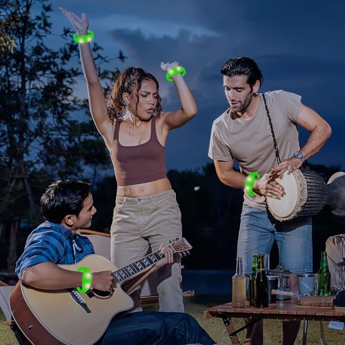 12 Pcs LED Glow Bracelets Sound Activated Flashing Light Up Bracelet for New Years Eve Glow in the Dark Party Supplies Christmas Party Favors Birthday Gift Carnival Concerts Night Events - color: Green