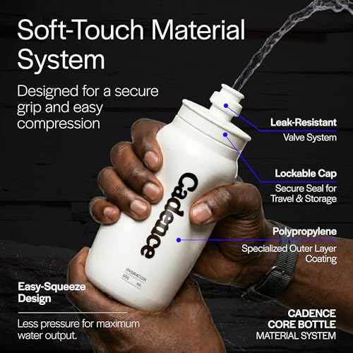 Cadence Core 550 Training Water Bottle – 550ml Lightweight Sports Bottle for Cycling & Running – BPA-Free, Leak-Proof Flip-Top Valve – Slim Profile Fits Standard Bike Cages & Hydration Vests - size: 18.6 Ounces