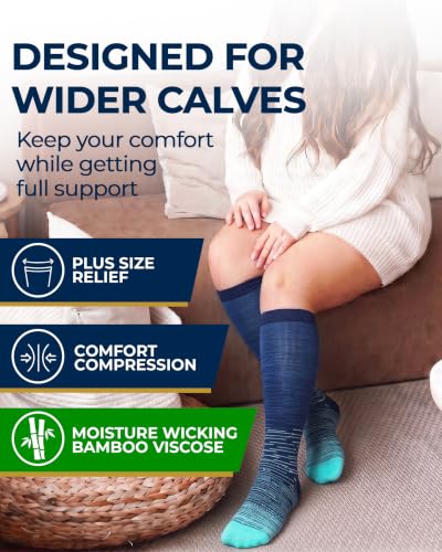 Pembrook® 3 Pairs Plus Size Compression Socks Wide Calf - Bamboo Viscose - color: Line Patterns - 3 Pairs, size: 3X-Large