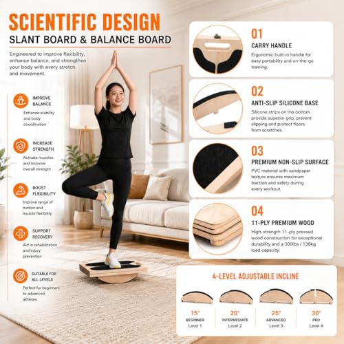 3-in-1 Adjustable Wooden Slant Board for Calf Stretching