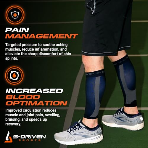 B-Driven Sports Graduated Calf Compression Sleeve - 20-30mmHg Medical Grade Sleeves for Men & Women - Pain Relief, Support for Nurses, Athletes - Reduces Swelling, Improves Circulation - White, Small