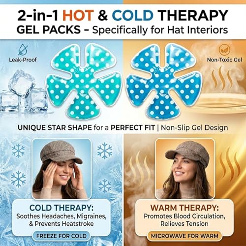 Reusable Cooling Gel Ice Packs for Hats, Adjustable Cold Therapy Headband Inserts for Hard Hats, Sun Hats, 4-Hour Relief for Construction Workers, Migraines, Heat Stroke Prevention (dot)