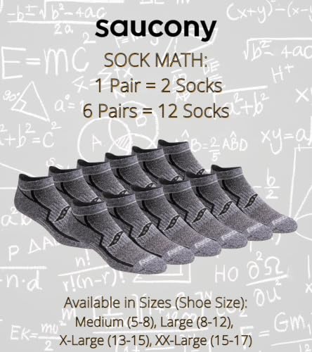 Saucony Men's Rundry Bolt Performance No-show Socks, Available in M-xxl (6, 12, 18 Pairs) - color: Grey Black (6 Pairs), size: Large
