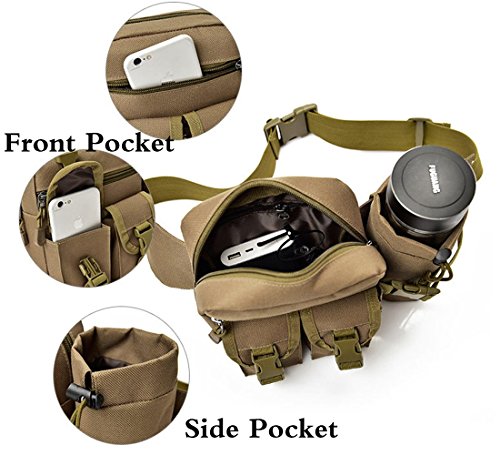Hiking Waist Fanny Pack With Water Bottle Holder Running Waist Hip Belt Bag Motorcycle Bike Pouch Shoulder Bag - color: Black