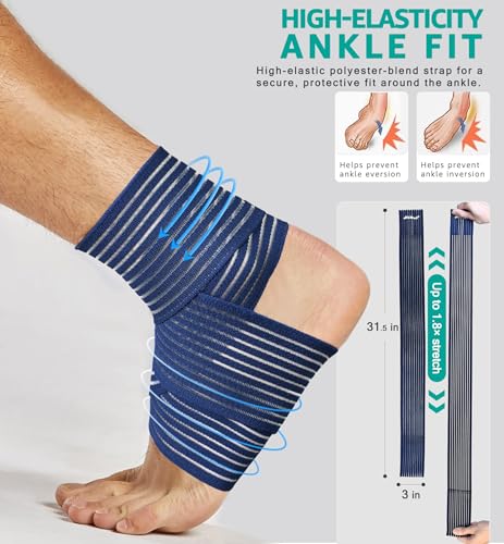 HiRui Foot & Ankle Brace 2 Pack, Adjustable Compression Wrap for Men & Women – Helps with Sprains, Plantar Fasciitis, Achilles Tendonitis, Arthritis, Running, Sports, Gym – Fits in Shoes (Navy Blue) - color: Navy Blue