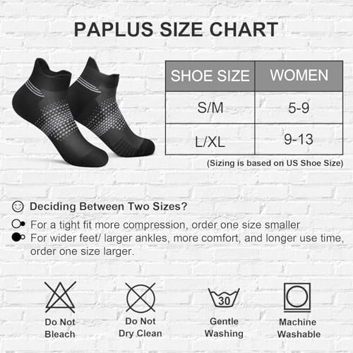 PAPLUS Ankle Compression Socks for Women, 6 Pairs Cushioned Running Socks - color: Black（6 Pairs）, size: Small-Medium