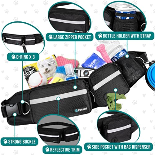 PetAmi Hands Free Dog Leash with Waist Running Belt Bag, Double (Black) - color: Black, size: 2 Leashes