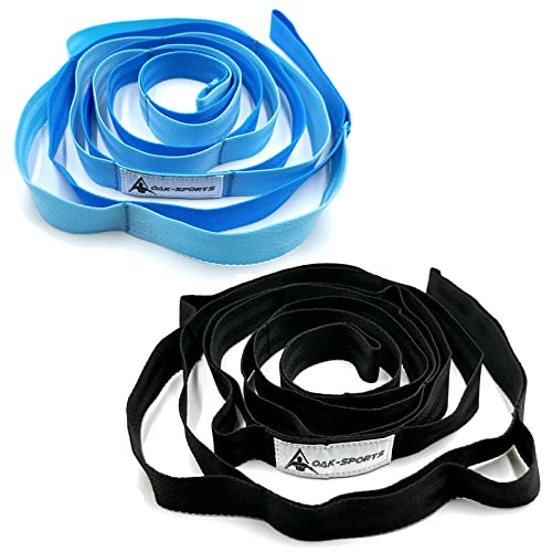 Stretching Strap Yoga Strap with Loops for Physical Therapy, Non-Elastic - color: Black+Blue/Light Blue