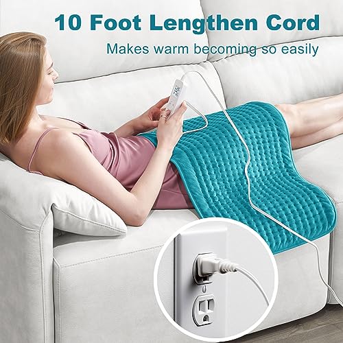 Electric Heating Pad for Back: VAAGHANM 33" x 17" Extra Large Heat Pad for Shoulder & Neck & Back - 6 Temperature Settings & Auto Shut-Off Timer - color: Blue