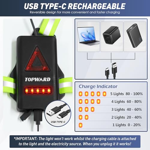 Topward Running Lights for Runners USB-C Rechargeable, Chest Headlamp with 500 Lumen Adjustable Beam, Safety Light for Walking Dog at Night - color: Green