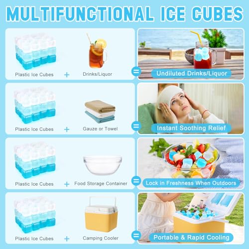 300 PCS Reusable Ice Cube for Drink, Refreezable Plastic ice Cubes Without Diluting BPA Free, Suitable for Whiskey Coffee Bars Ice Baths Camping, Instant Cooler Packs（Blue & White） - color: Blue & White