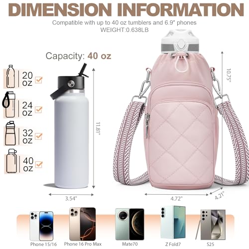 SYTRAH Water Bottle Bag Crossbody，Insulated Holder Purse - color: Pink