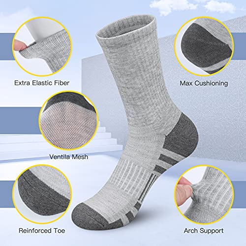 Felicigeely Athletic Crew Socks Cushioned Breathable for Men & Women 6 Pack - color: Double Stripe Grey, size: 9-12