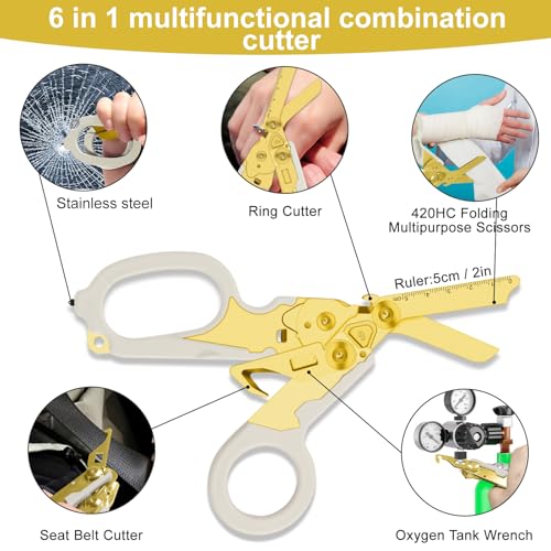 6-in-1 Heavy-Duty Emergency trauma shears (Gold) - color: Gold