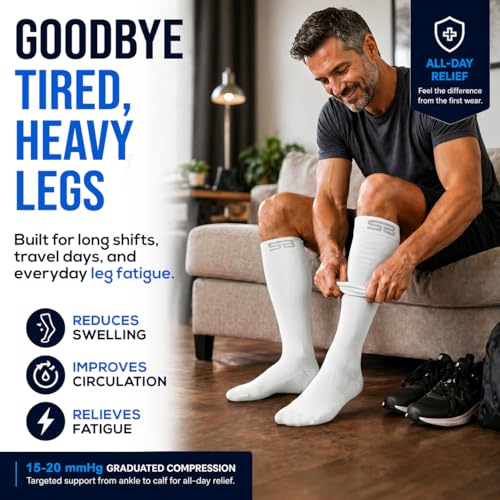 SB SOX 3-Pair Compression Socks (15-20mmHg) - color: 04 – Solid White, size: S/M