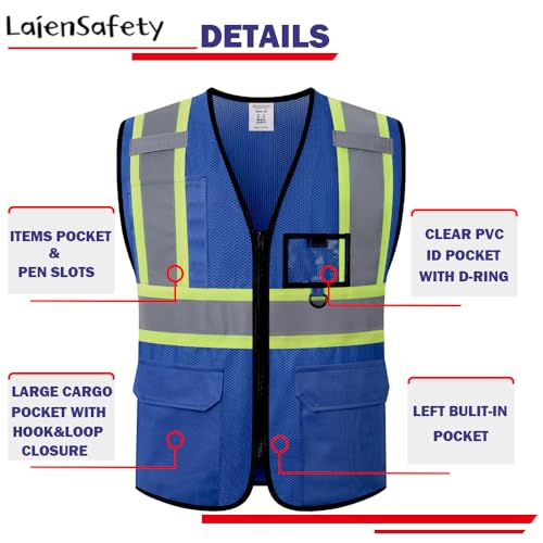 Hi Vis Reflective Safety Vest for Men Women,EK178,Blue,M - color: Blue, size: Medium