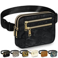 Capolo Fanny Packs for Women 4 Zip Pocket Crossbody Belt Bag Waist Bags - color: Black Camo, size: Large