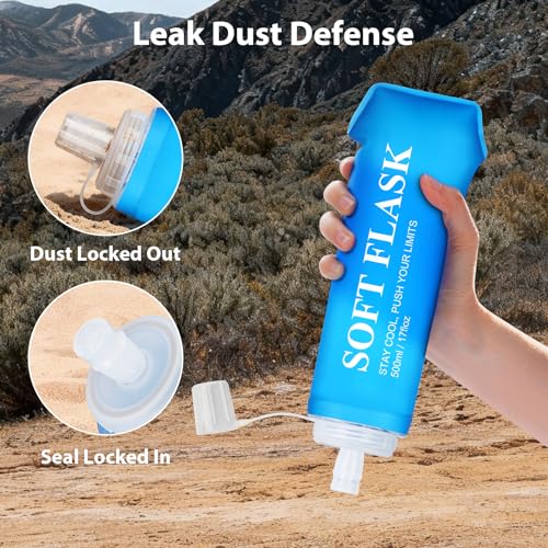 Collapsible Water Bottle 2PCS, BPA-Free Reusable Soft Flask 500ml with Leakproof Cap, Foldable Water Bottle for Running, Walking, Hiking, Camping Cycling